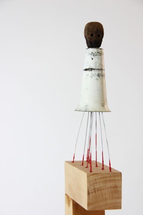 column no. 22, beech wood, water float, bulb holder, wires, 25x20x120cm, 2015
