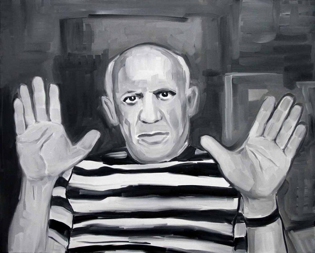 Untitled 2 (Picasso raising hands), filled, oil on canvas, 81x65cm, 2013