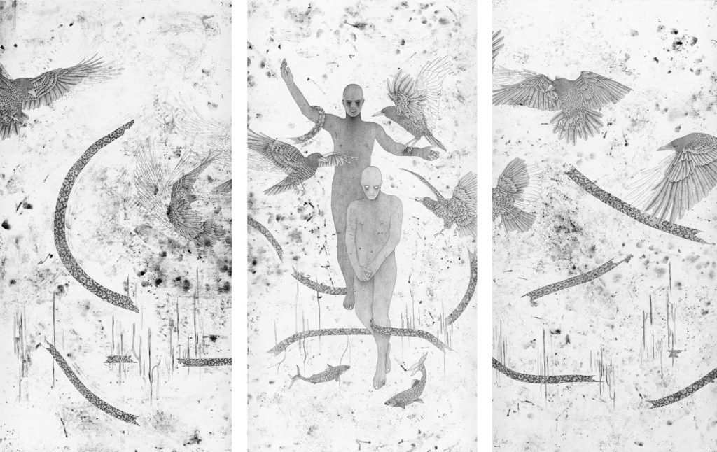 Cain & Abel Triptych, 2019, Oil & Ink on Paper, 300x450cm