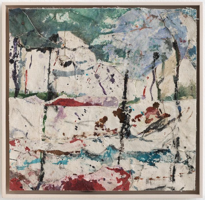 #14, ink and collage on raw canvas, 26x26.5 cm, 2024