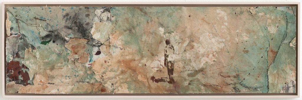 #18, ink and collage on raw canvas, 19x59.5 cm, 2024