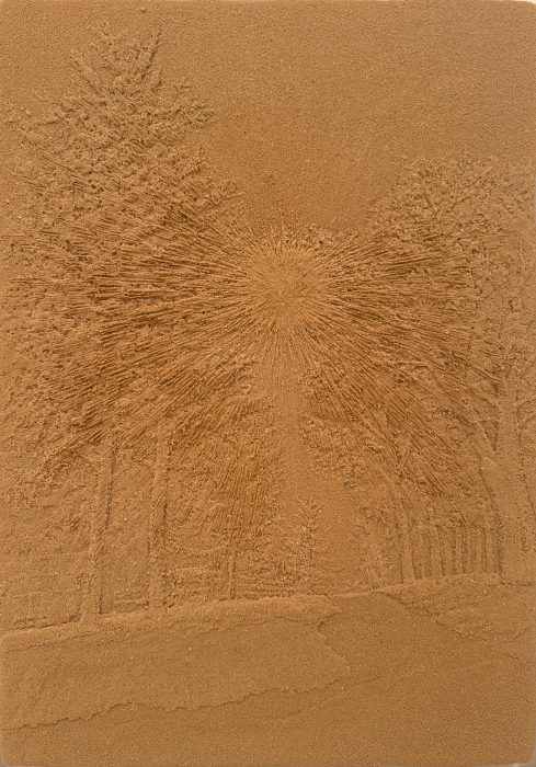 Sand and Glue, white glue, sand, 52x72 cm, 2025