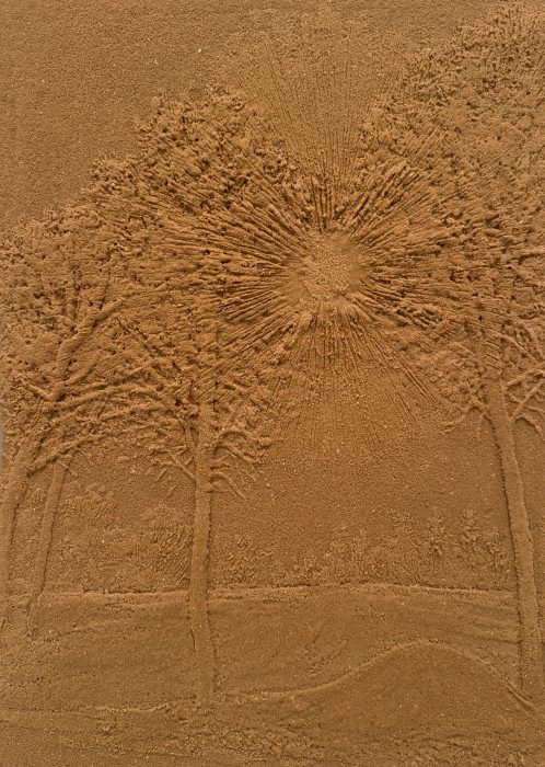 Sand and Glue, white glue, sand,  52x72 cm, 2025
