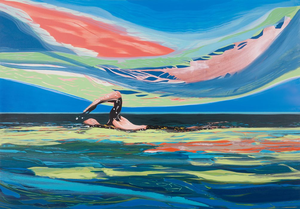 Matan Ben Tolila, Swimmer (2), 2025 (The Sea Was A Mirror), Oil on canvas, 140 × 200 cm