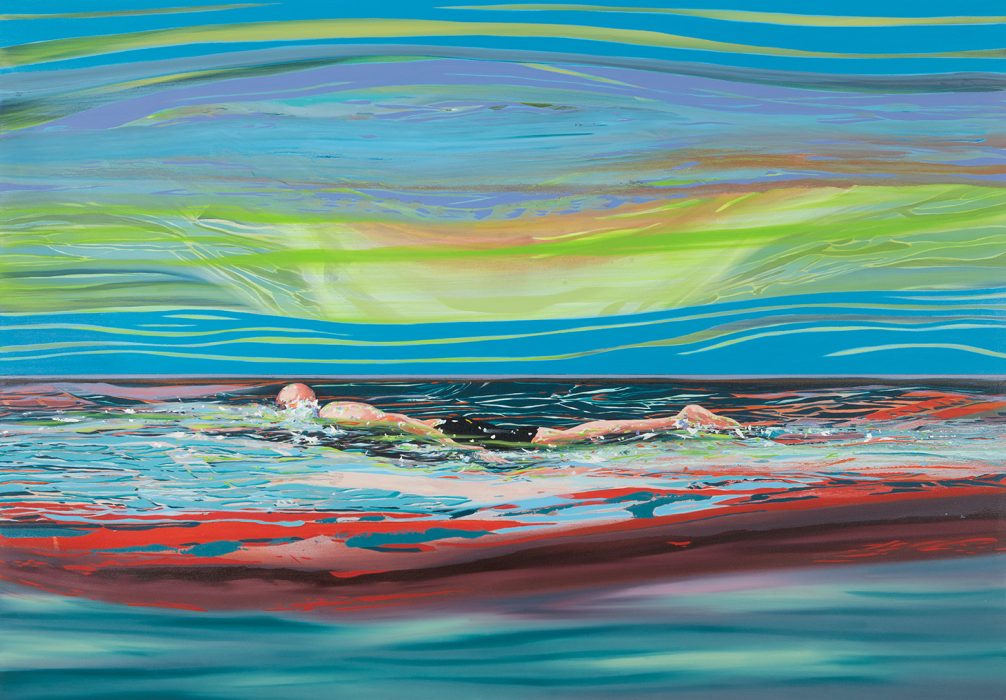 Matan Ben Tolila, Swimmer (5), 2025 (The Sea Was A Mirror), Oil on canvas, 140 × 200 cm
